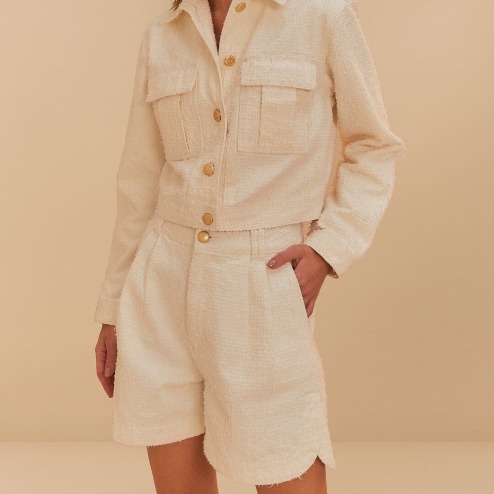 Off-White Twill Laser Pleated Shorts